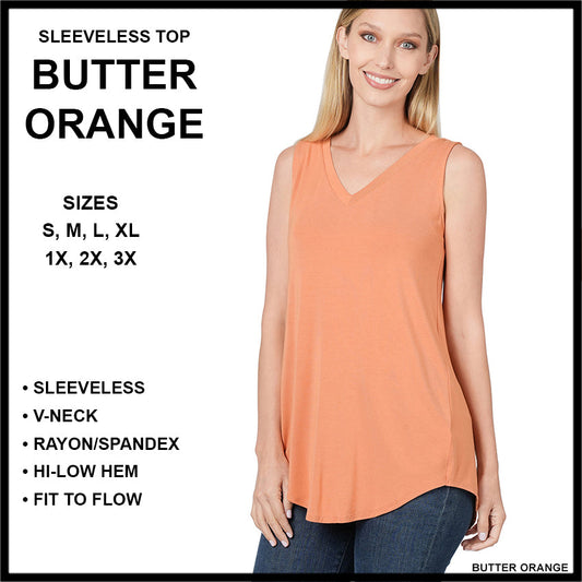 RTS - Sleeveless V-Neck Top - Butter Orange