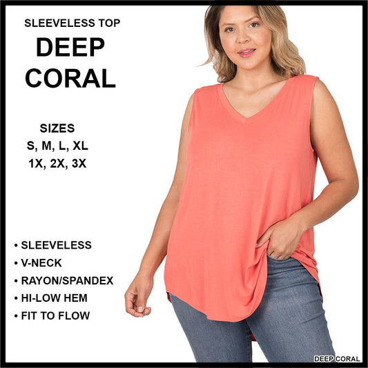 RTS - Sleeveless V-Neck Top - Deep Coral