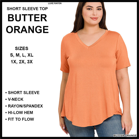 RTS - Short Sleeve V-Neck Top - Butter Orange