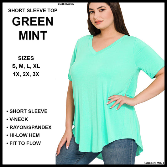 RTS - Short Sleeve V-Neck Top - Green Mint
