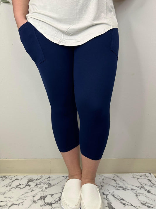 Solid Navy Capri (with pockets)