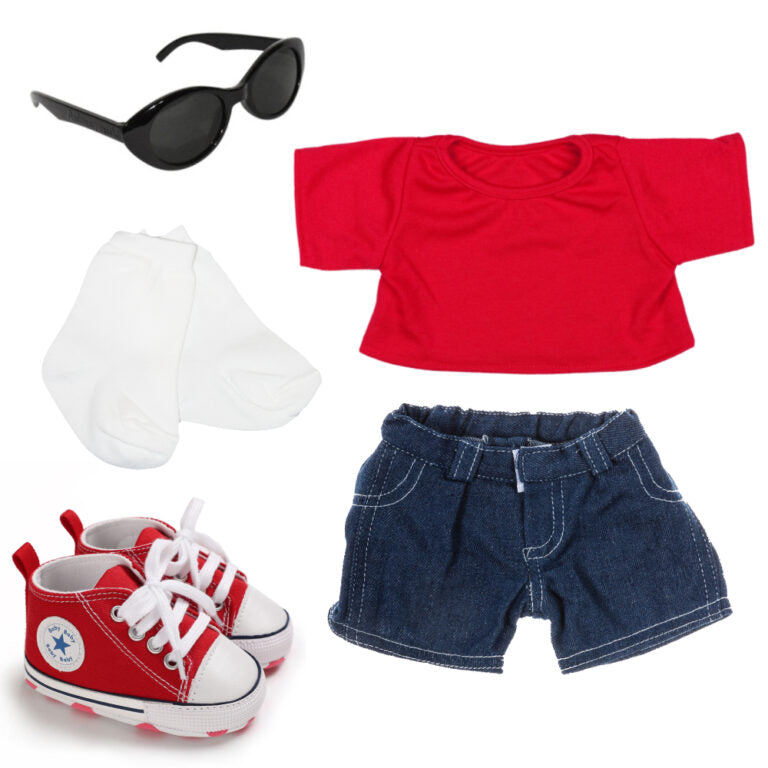 16” teddy Red shirt & Denim set w/shoes